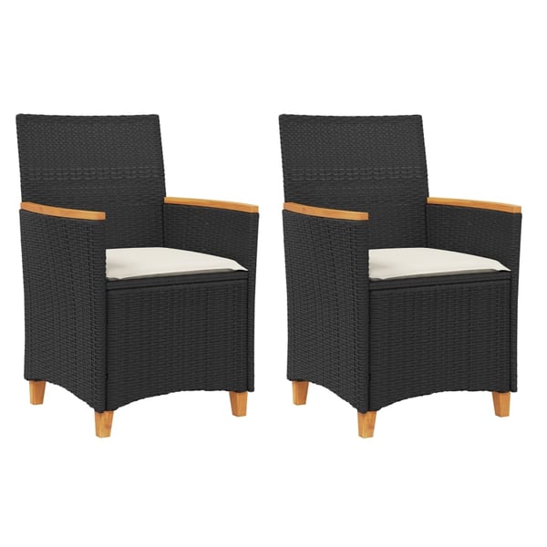 vidaXL havestole 2 stk. med hynder polyrattan og massivt træ sort