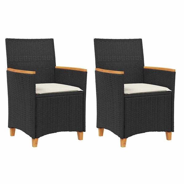 vidaXL havestole 2 stk. med hynder polyrattan og massivt træ sort