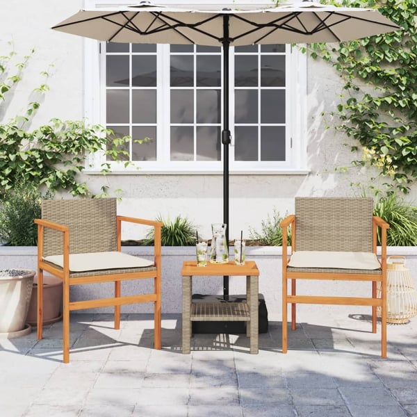 vidaXL havestole 2 stk. med hynder polyrattan og massivt træ beige
