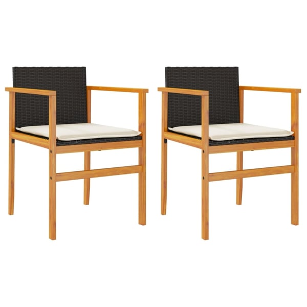 vidaXL havestole 2 stk. med hynder polyrattan og massivt træ sort