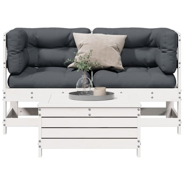 vidaXL Loungegrupp med dynor 3 delar vit massiv furu