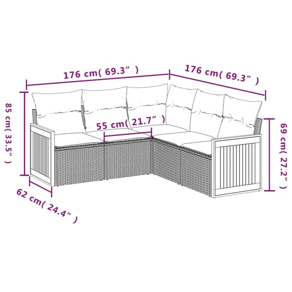 vidaXL sofasæt til haven 5 dele med hynder polyrattan sort