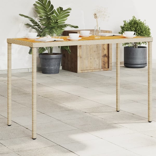 vidaXL Puutarhapöytä puinen pöytälevy beige 115x54x74 cm polyrottinki