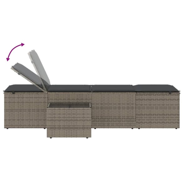 vidaXL liggestole 2 stk. med bord grå polyrattan