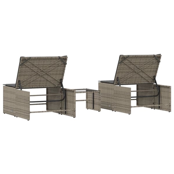 vidaXL liggestole 2 stk. med bord grå polyrattan