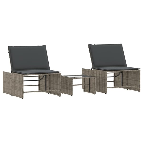 vidaXL liggestole 2 stk. med bord grå polyrattan