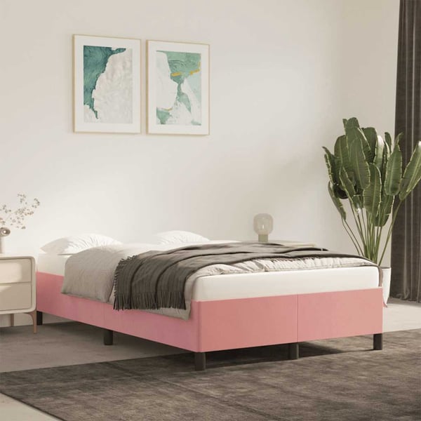 vidaXL sengeramme uden madras 120x190 cm fløjl lyserød