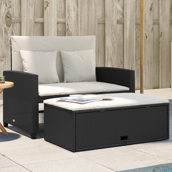 vidaXL 2-personers havesofa med hynder polyrattan sort
