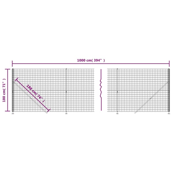 vidaXL trådhegn med flange 1,8x10 m antracitgrå
