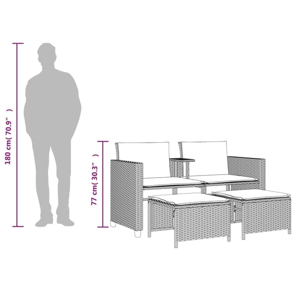 vidaXL 2-personers havesofa med bord og skamler polyrattan brun