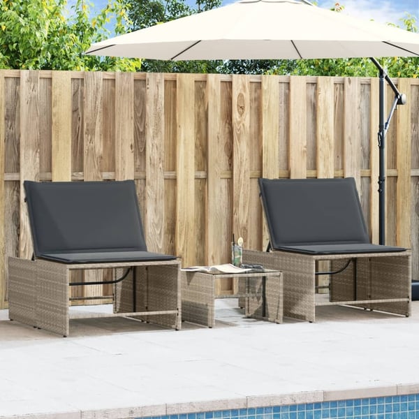 vidaXL liggestole 2 stk. med bord lysegrå polyrattan