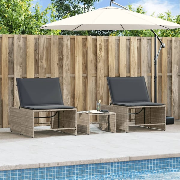 vidaXL liggestole 2 stk. med bord lysegrå polyrattan
