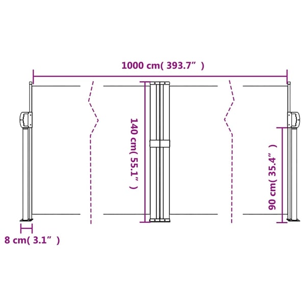 vidaXL Uttrekkbar sidemarkise 140x1000 cm svart