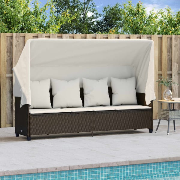 vidaXL loungesofa med baldakin og hynder polyrattan brun