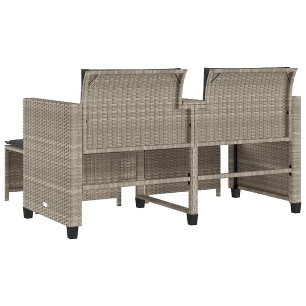 vidaXL 2-personers havesofa med bord og skamler polyrattan lysegrå