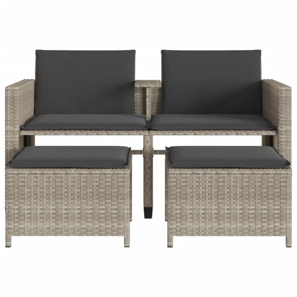 vidaXL 2-personers havesofa med bord og skamler polyrattan lysegrå