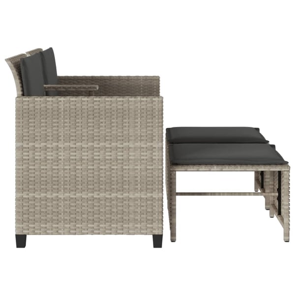vidaXL 2-personers havesofa med bord og skamler polyrattan lysegrå