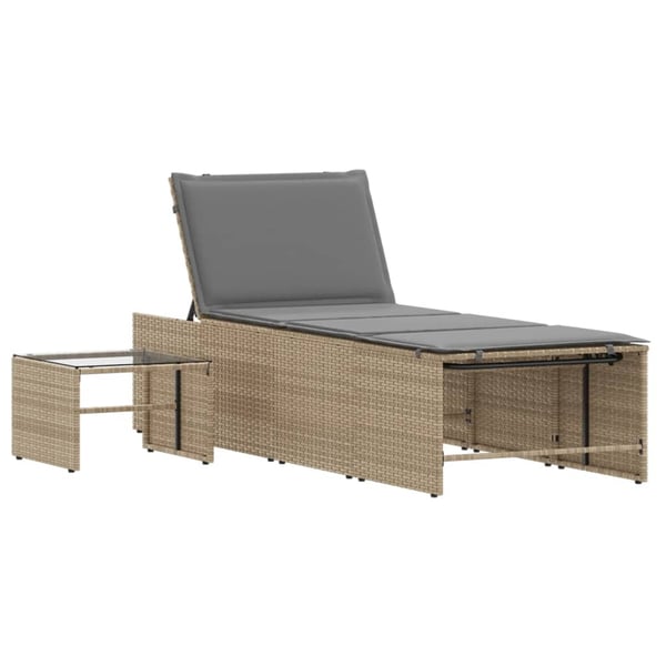 vidaXL liggestole 2 stk. med bord beige polyrattan