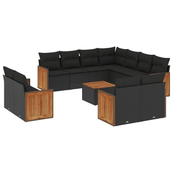 vidaXL Loungegrupp med dynor 12 delar svart konstrotting
