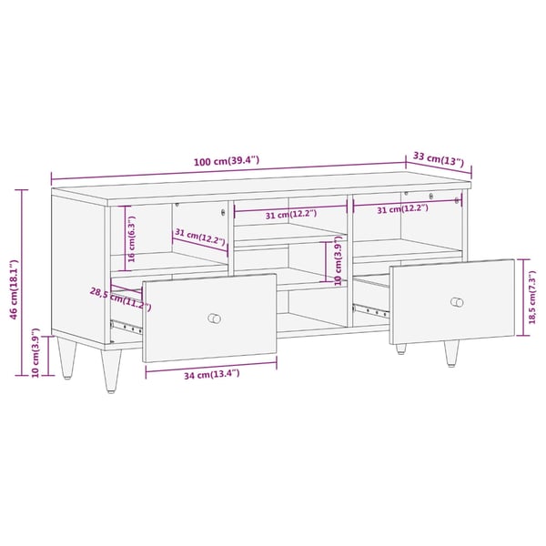 vidaXL TV-benk 100x33x46 cm heltre mango