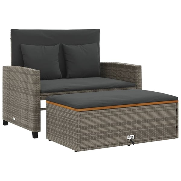 vidaXL 2-personers havesofa med hynder polyrattan og akacietræ grå