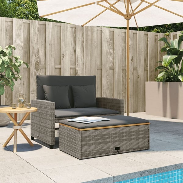 vidaXL 2-personers havesofa med hynder polyrattan og akacietræ grå