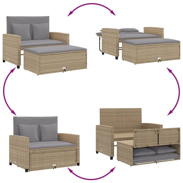 vidaXL 2-personers havesofa med hynder polyrattan beige