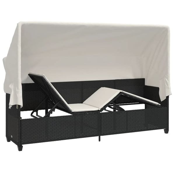 vidaXL loungesofa med baldakin og hynder polyrattan sort