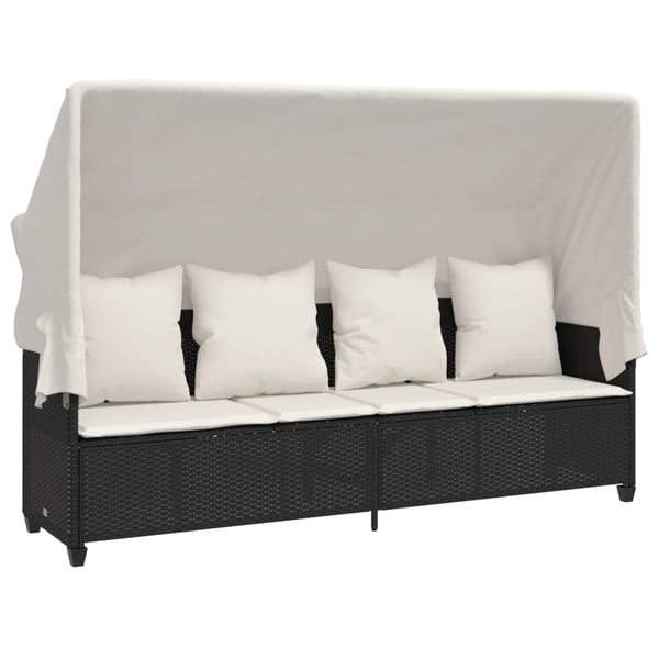 vidaXL loungesofa med baldakin og hynder polyrattan sort