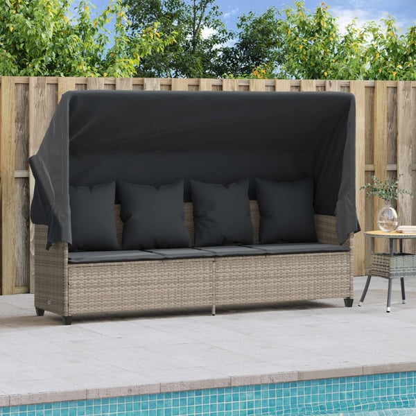 vidaXL loungesofa med baldakin og hynder polyrattan lysegrå