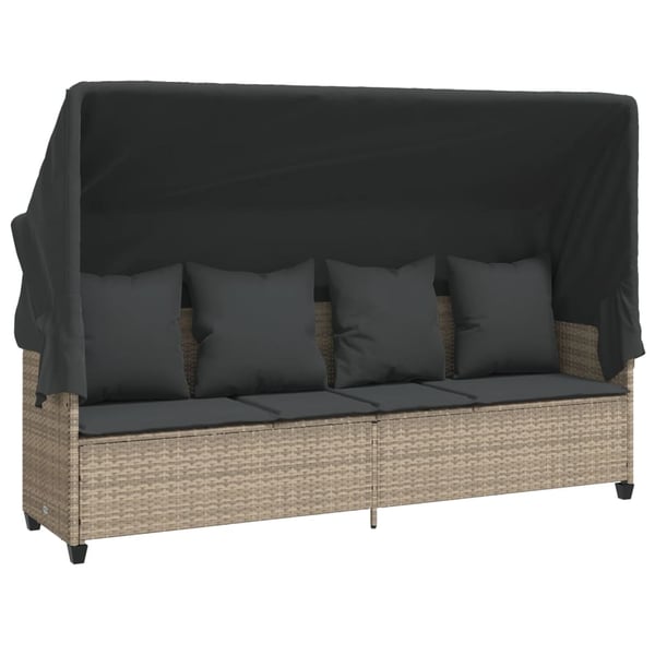vidaXL loungesofa med baldakin og hynder polyrattan lysegrå
