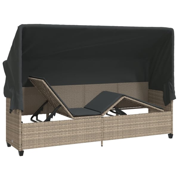 vidaXL loungesofa med baldakin og hynder polyrattan lysegrå