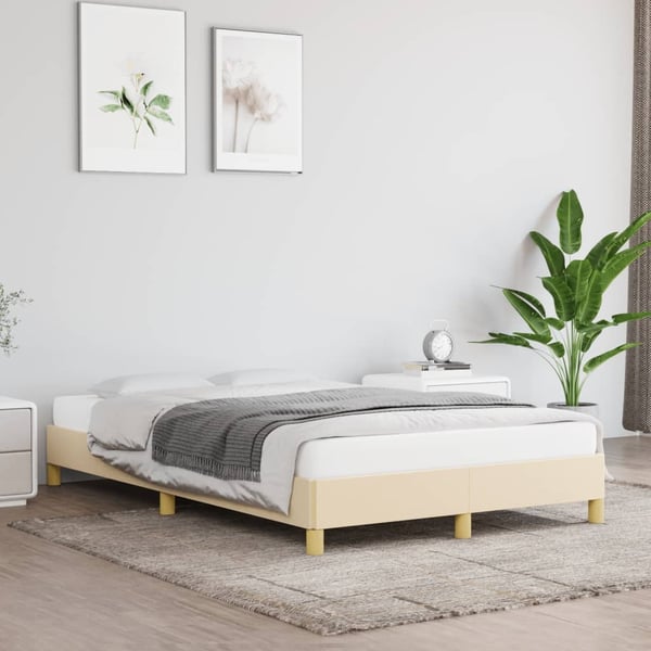 vidaXL Sängram gräddvit 120x190 cm tyg