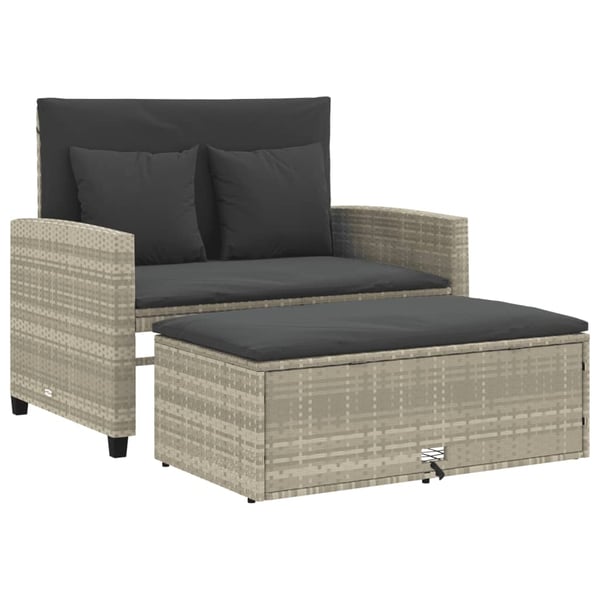 vidaXL 2-personers havesofa med hynder polyrattan lysegrå