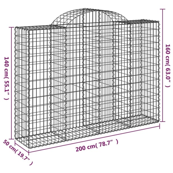 vidaXL buede gabionkurve 30 stk. 200x50x140/160 cm galvaniseret jern
