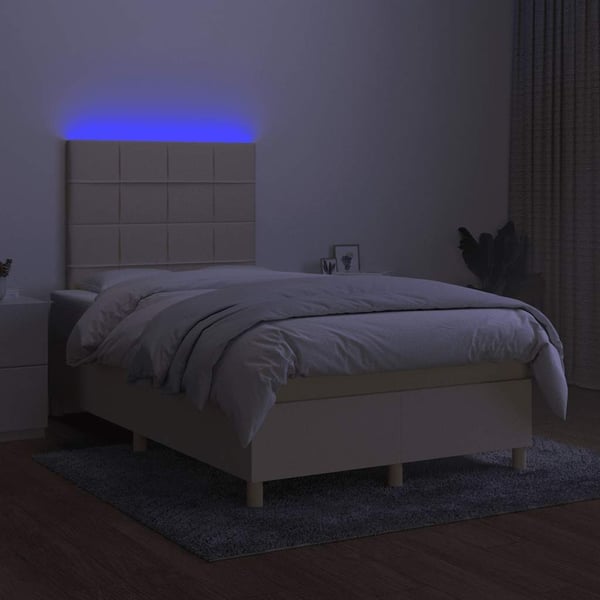 vidaXL kontinentalseng med LED-lys 120x190 cm stof cremefarvet