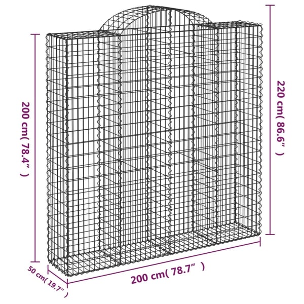 vidaXL Gabionkurver buede 12 stk 200x50x200/220 cm galvanisert jern
