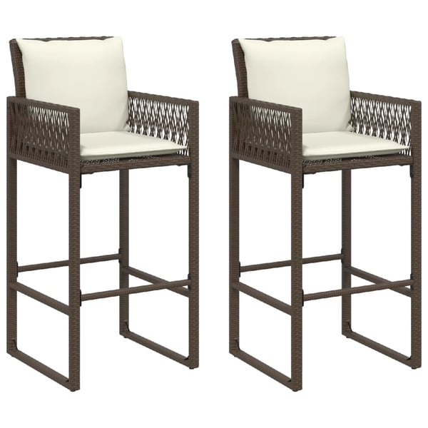 vidaXL udendørs barstole med hynder 2 stk. polyrattan brun