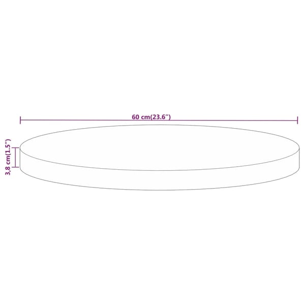 vidaXL Bordplate Ø 60x3,8 cm rund grovt heltre mango