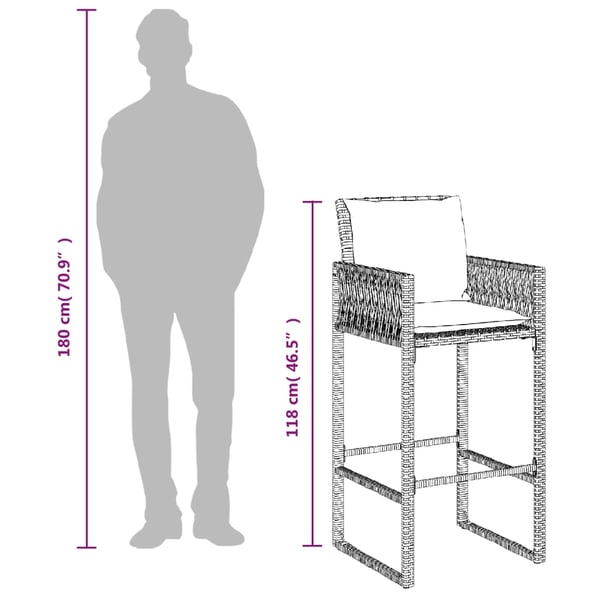 vidaXL barstole til haven med hynder 2 stk. polyrattan grå