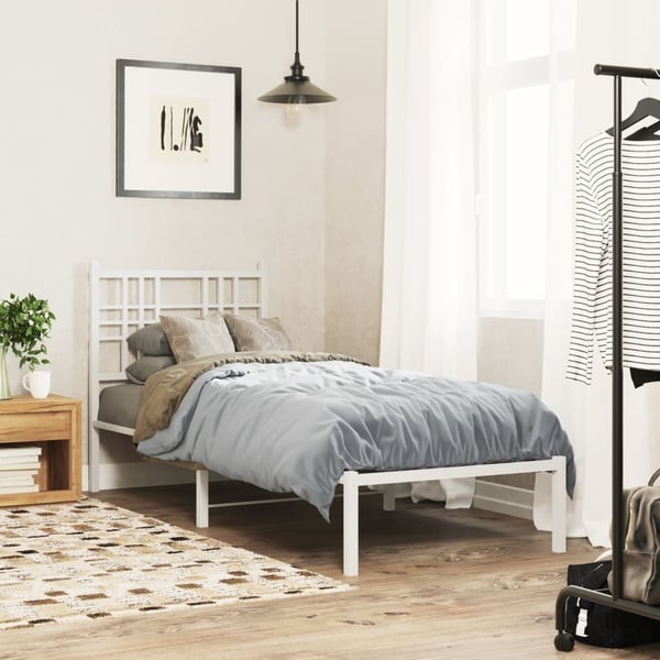 vidaXL Sengeramme i metall uten madrass med hodegavl hvit 75x190 cm