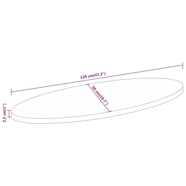 vidaXL Bordplate 120x50x2,5 cm oval heltre akasie