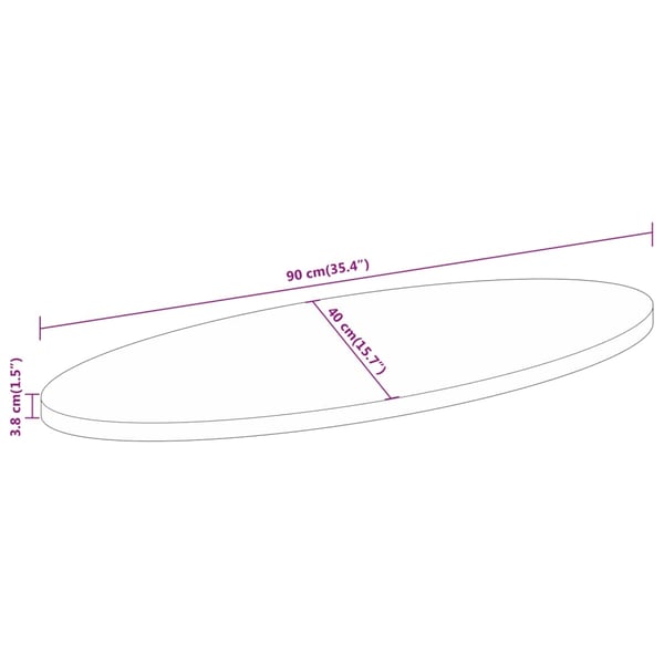 vidaXL Bordplate 90x40x3,8 cm oval heltre akasie
