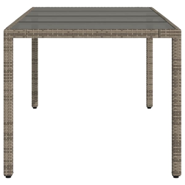 vidaXL Puutarhapöytä lasipöytälevy harmaa 190x90x75 cm polyrottinki