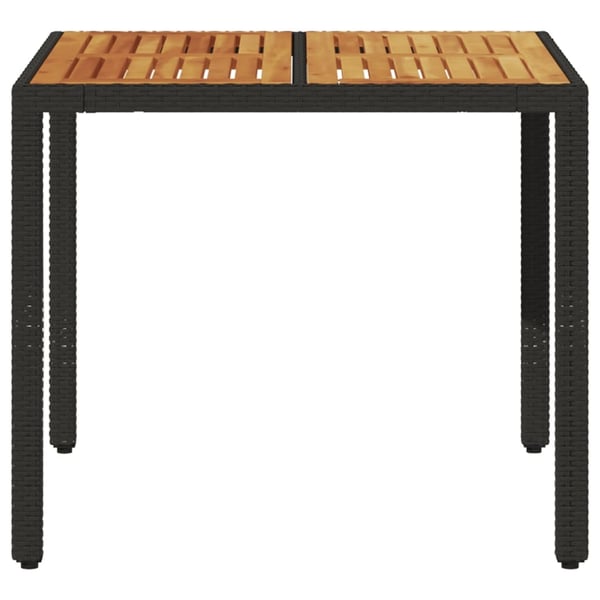 vidaXL Puutarhapöytä akasiapuu ja polyrottinki musta 90x90x75 cm
