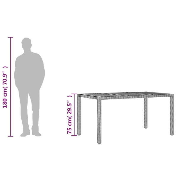 vidaXL havebord med akacietop 150x90x75 cm polyrattan sort