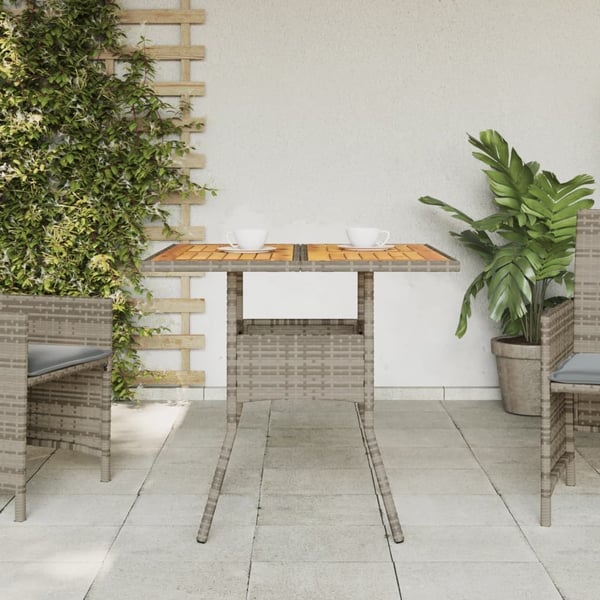 vidaXL Puutarhapöytä akasiapuu ja polyrottinki harmaa 80x80x75 cm