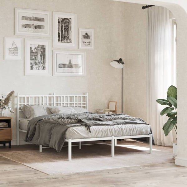 vidaXL Sengeramme i metall med hodegavl hvit 140x190 cm