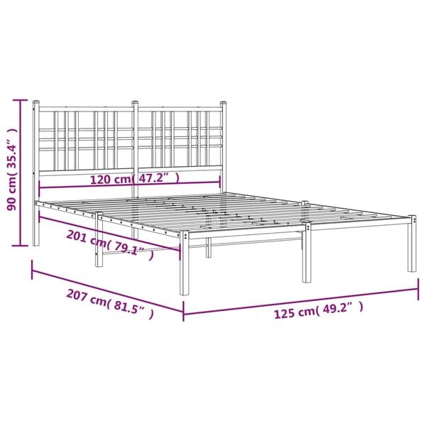 vidaXL Sengeramme i metall med hodegavl hvit 120x200 cm