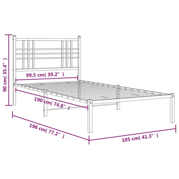 vidaXL Sengeramme i metall med hodegavl hvit 100x190 cm